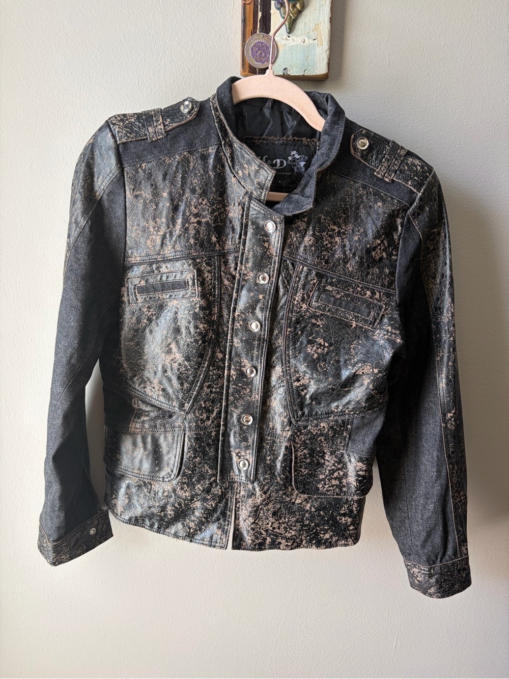 Distressed Black Women's Button-Front Jacket